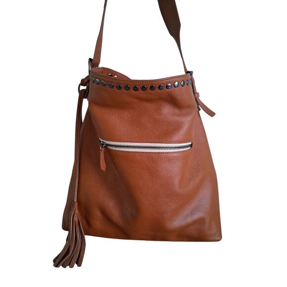 Laggo Womens Large Pebbled Leather Slouchy Studded Boho Hobo Classy Shoulder Bag - Picture 7 of 12